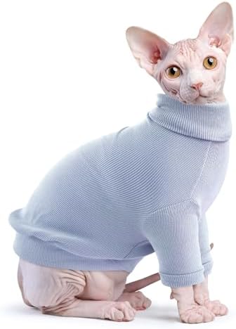 Sphynx Turtleneck Sweaters No Hair, Cats And Small Dogs Wear Soft Cotton Breathable Pullover For Devon Rex Cat, Cornish Rex, Bambino, Peterbald, Cat And Elf (Pink, L