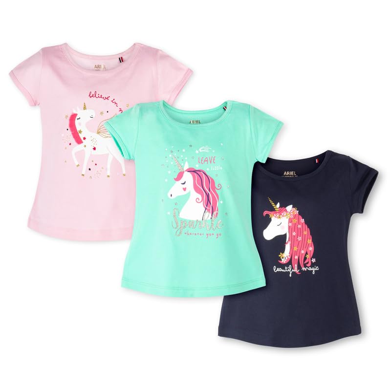 Image of ARIEL Girls Regular Fit Half Sleeves Tshirt (Pack of 3)