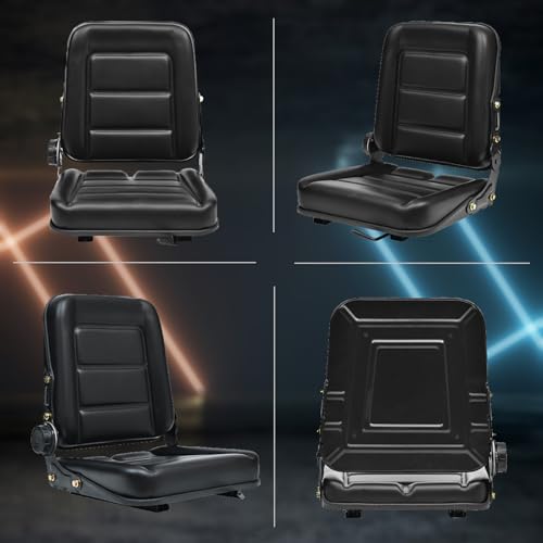 Traktorsitz Gabelstaplersitz Universal mit Verstellbarem Rückenlehne Mikroschalter Gleitschiene, Sitz für Landwirtschaftsfahrzeuge, Kunstleder Sitz für Rasentraktor Bagger (Schwarz, 15.5x15x19in)