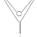 925 Sterling Silver Double-Deck Necklace with Ring and Bar Pendant Choker Necklace