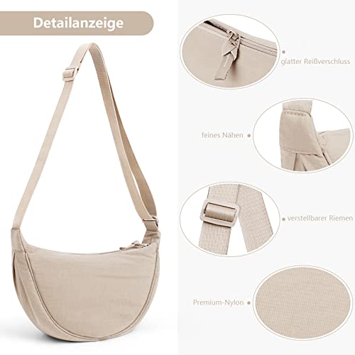TIAASTAP Damen Halbmond Crossbody Umhängetasche, Unisex Hobo Crossbody Bag, Wasserdichte Leichtes Nylon Bauchtasche mit verstellbarer Schultergurt Für Alltag & Freizeit