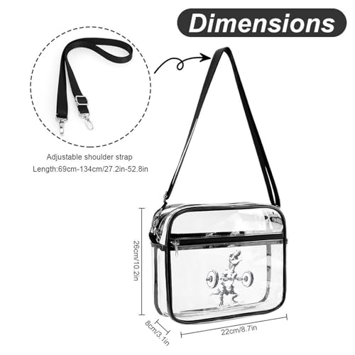 Dinosaur Lifting Weights Fit Large Clear Stadium Bag Clear Mini Messenger Bags with 2 Compartments Crossbody Bag2