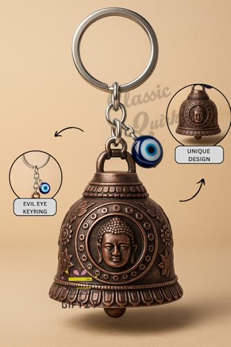 Image of Evil Eye Hooked Guardian Bell Keychain - Protective Lucky Charm Bell with Clip Hook for Bike, Car, Key & Bag | Spiritual Good Luck Talisman Gift