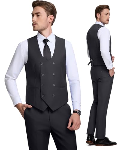 Mens Suit Slim Fit 3 Piece Double Breasted Vest Suit Blazer Vest and Pants3
