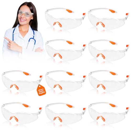 10 Piezas Gafas Proteccion Trabajo, Acentor Gafas Protectoras Transparentes,Gafas Seguridad Antivaho y Antiarañazos, Gafas de Proteccion Para Bricolaje Laboratorio Soldadura Industria Agricultura