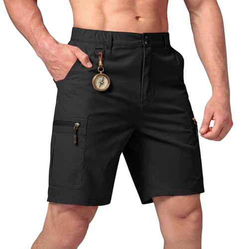 Heyfanee Mens Hiking Cargo Shorts Ripstop Quick Dry Lightweight Shorts 9 Inch Inseam 28 Black