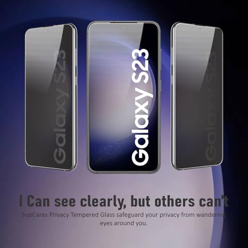 Image of SupCares Privacy Tempered Glass for Samsung Galaxy S23 and Galaxy S22 (6.1 Inch) With Installation Kit | 9H Edge to Edge Screen Protector | Black