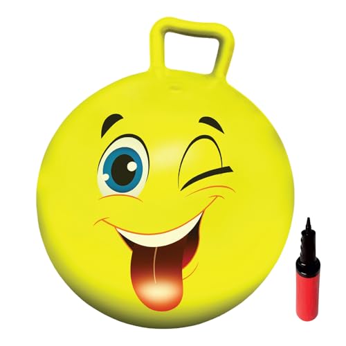 New Bounce Hopper Ball for Kids - Bouncing Ball with Handle - Outdoor Toys for Ages 5,6,7,8,9 - Yellow Bouncy Ball w/Pump
