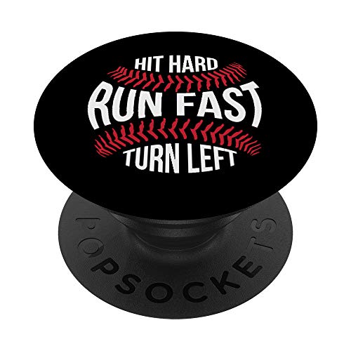 Hit Hard Run Fast Turn Left Baseball Team Coach PopSockets Supporto e Impugnatura per Smartphone e Tablet