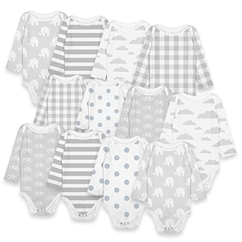 Image of Long Sleeve Cotton Baby Bodysuits One Piece For Boys Girls 12 Pack (0-3 Months)