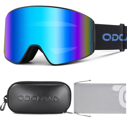 Odoland Kit de Gafas Esquí con Caja, Gafas Snowboard Cilíndricas con Vista Amplia, Antivaho y Protección UV, Mascara Esquí para Hombres Mujeres y Adolescentes, BL