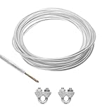 TOP-VIGOR 4mm Vinyl Coated Galvanized Steel Wire Rope, 6m / 20ft, Clear, W30052EP3, For String Light Hanging, Deck Railing, Garden Wire