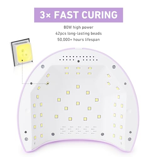 BOLASEN Lâmpada UV para esmalte de gel, luz UV de 80 W para unhas, secador de unhas LED profissional