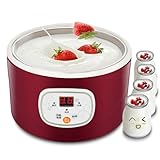 Yogurtera, máquina de NATO de Vino de arroz de 1 litro con Recipiente de Acero Inoxidable, Mini máquina de Yogur de Bricolaje con Cubierta Superior Transparente, para Cocina casera