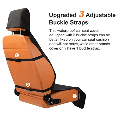 Seceles Extended Waterproof Car Seat Cover Towel With 3 Buckle Straps, Premium Universal Fit Washable Neoprene Non-Slip Backing Stain Resistant Automotive Protector(Black) #TOP1