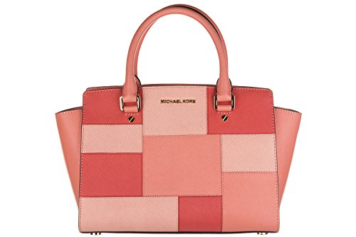 MICHAEL MICHAEL KORS Selma Medium Saffiano Leather Satchel (Medium, Colorblock Pink Grapefruit)