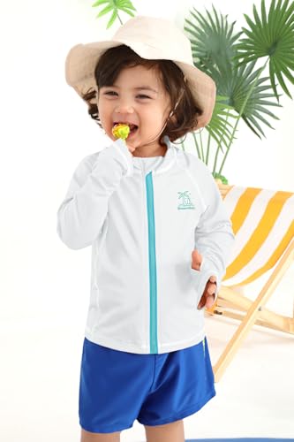 Image of BesserBay Baby Toddler Kids Rashguard Top UPF 50+ Long Sleeve Swim Shirt Zip Up Thumb Holes UV Jacket 12 Months-6 Years