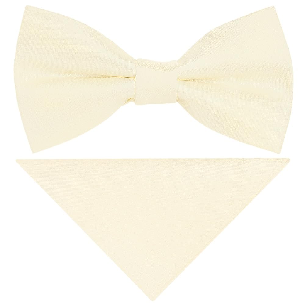 TIES R US Plain Ivory Silk Mens Bow Tie and Pocket Square Set