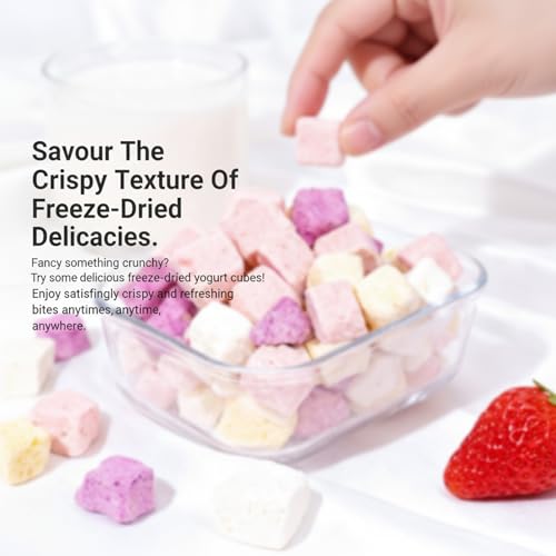 Freeze Dried Yogurt Chunks 5.3 oz, Freeze Dried Ice Cream Crispy Skin Mixed with Fruit Flavors, Mango, Strawberry, Blueberry and Original Flavors Assorted Pack,Yogurt Fruit Snacks,Milk Suga