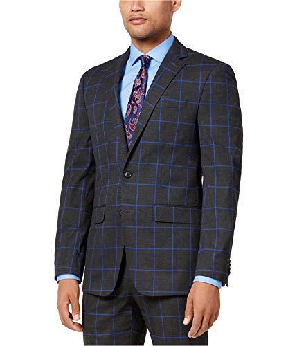Sean John Mens Windowpane Slim Two Button Blazer Jacket, Grey, 40 Regular
