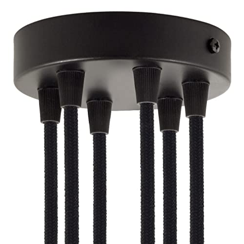 creative cables Kit rosone per lampadario da soffitto (serracavo conico, metallo nero, Ø 120 mm, 6 fori) – Fissaggio a staffa per lampadari e sospensioni multiple