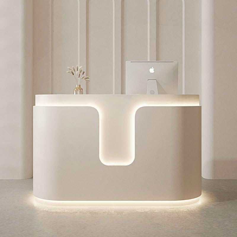 Image of Modern Curved Reception Desk with Ambient LED Lighting for Office Lobby, Salon, Spa, Clinic, Hotel Front Desk and Premium Commercial Reception Areas - (RCT-207 MDFL L8W2)