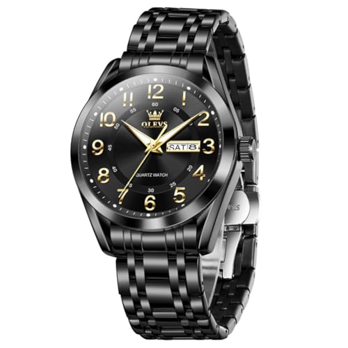 Image of OLEVS Dress Men Watches All Black Stainless Steel Quartz Watch for Man