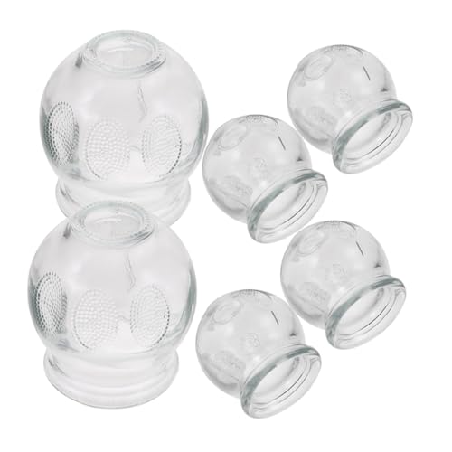 IWOWHERO 6pcs Glass Cupping Set for Home Use Safe Glass Material with Spiral Mouth and Antislip Bottom for Joint Comfort Self-Care Relaxation and Fire Cupping Therapy