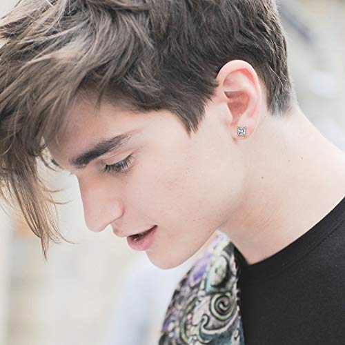 4 Pairs 925 Sterling Silver Princess Cut Cubic Zirconia Stud Earrings Set | Small Cartilage Cz Hypoallergenic Tragus Piercing Earrings For Women Men Girls Kids 3Mm 4Mm 5Mm 6Mm #TOP4