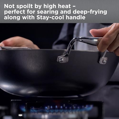 Image of Hawkins 4 Litre Futura Slim Cast Iron Kadhai | Induction & Gas Compatible | Ideal for Deep Frying & Curries | with Glass Lid | Black (IMK40G)|Induction and Gas Stove Compatible