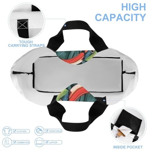 Tropical Plant Bird Flowers Large Grocery Tote Bag Women Fashion Handbag Duty Reusable Shoulder Bag for Travel Vacation Shopping Beach Bags4