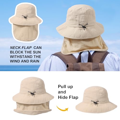Waterproof Sun Rain Hat for Women Wide Brim UPF50+ UV Protection Packable Men Bucket Safari Fishing Hat with Neck Flap - Thumbnail 6
