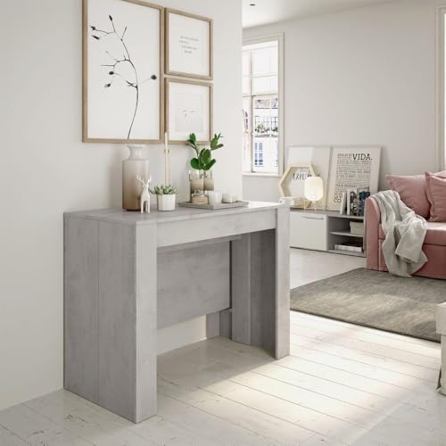 Habitdesign – Mesa Extensible para Comedor, Mesa Ampliable para Salón o Cocina - 5 Posiciones y hasta 10 Comensales - Gris Cemento - 50-235x90x78 cm - Modelo Consola