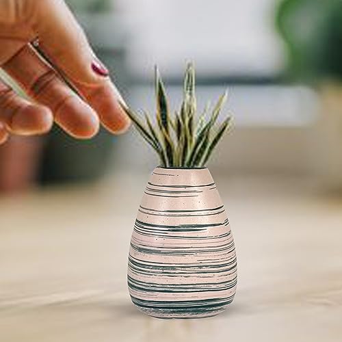Image of Xtore Marbled Ceramic VASE with Green Striped Pattern for Home Decor (Pack of 1, Green and Cream)