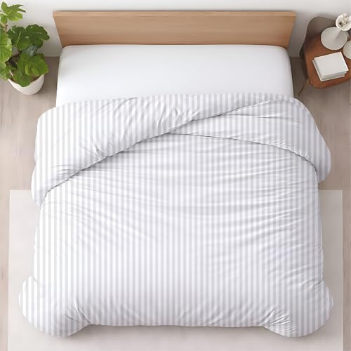Kotton Culture 1 Pc Twin Size Duvet Cover Only -100% Egyptian Cotton 600 TC Ultra Soft Premium Durable Comforter Cover Zipper Closure & Corner Ties (Striped White, Twin/Twin XL 68" X 90")