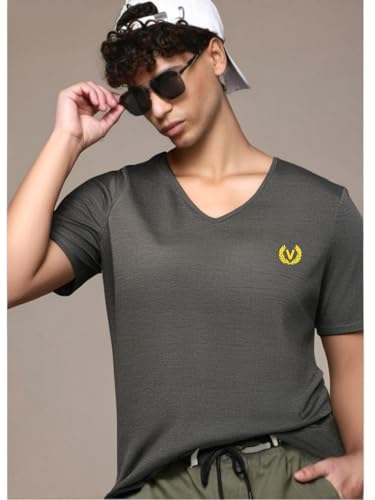 Image of Mack Jonney Regular Solid Cotton Blend V Neck T Shirt for Men