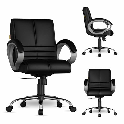 Image of FUGO FG235 Ergonomic Medium Back Office Chair with Adjustable Height, Cushioned Back&Seat, Tilting Mechanism, Heavy-Duty Metal Base, Dual Nylon Casters-Ideal for Work, Study, 3-Year Warranty (Black)