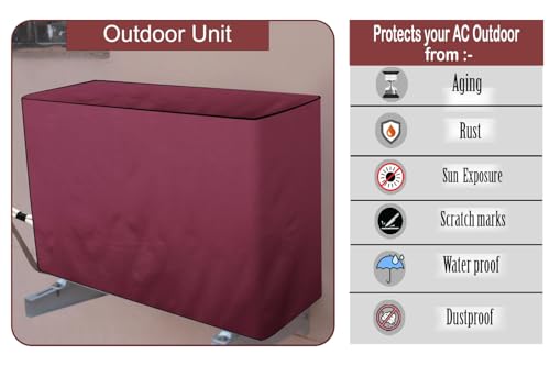 Image of The Furnishing Tree Split AC cover for indoor and outdoor unit of 2 ton waterproof and dustproof Maroon leaves pattern