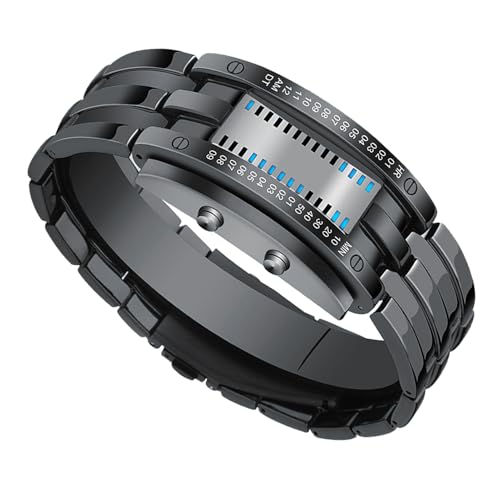 Brrnoo Blau LED-Rücklicht Digital Männer-Binary-Armbanduhr, mit japanischer Quarzbewegung, wasserfest bis zu 50 Metern, Design für Outdoor, Sport, Party, Schwarz, passend für alle Größen