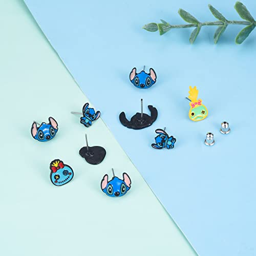 5Pcs Stitch Stud Earrings Girl Gift Ohana Means Family Stud Earrings Cute Enamel Anime Cartoon Stitch Ear Jewelry For Woman Gift #TOP3