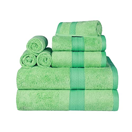 Superior Towel Set, Rayon From Bamboo Cotton Blend, Ideal For Bathroom, Guest Bathroom, And Beach 8 Pieces, Face/Washcloths, Hand Towels, Bath Towels, Spring Green #TOP19