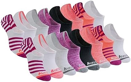 Saucony Women's 8 Pairs No Show Cushioned Invisible Liner Socks, Berry (16 Pairs), Medium