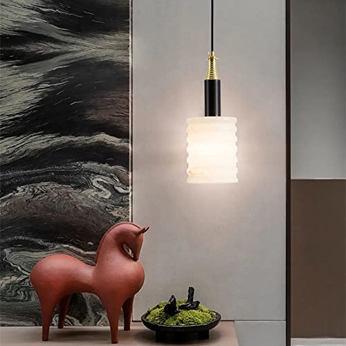 JXGYSYYXGS Ribbed Onyx Pendant, Stone Hanging Lamp with Brass for Bedside