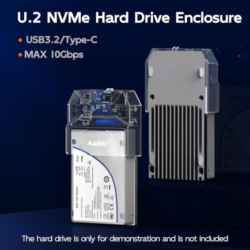 MAIWO U.2 NVMe SSD Enclosure, USB-C to U.2(SFF-8639) Adapter, External 2.5\'\' U.2 Enclosure, Tool Free, Clear, 12V/3A Power Supply Included, with Indicator Light
