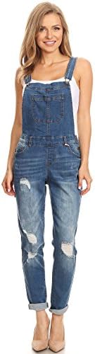 wax jeanWomen's Junior Ankle Length Skinny Leg Distressed Denim Overalls