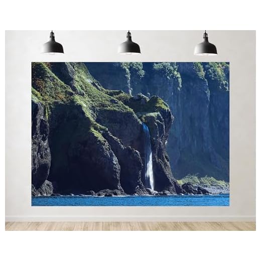 Trykid 5x3ft Coastal Waterfall Backdrop Hidden Cascade on Volcanic Cliffs Flowing Into Blue Ocean Photography Background Beach Party Decoration Tapestry Photo Booth Prop Fabric
