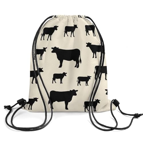 Image of Travel Drawstring Backpack Beam Bag Large Capacity for Volleyball Baseball Sports Equipment Men Women Unisex, Angus Cattle Animal Bags