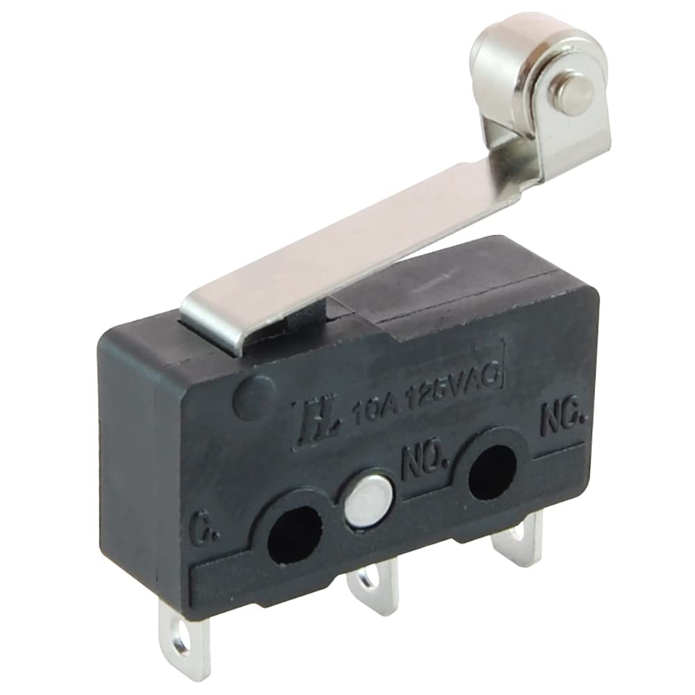 NTE Electronics 54-416 Subminiature Snap Action Switch, SPDT Circuit, 55 g Operating Force, Hinge Roller Lever Actuator, Solder Terminals, 10 Amp, 125V