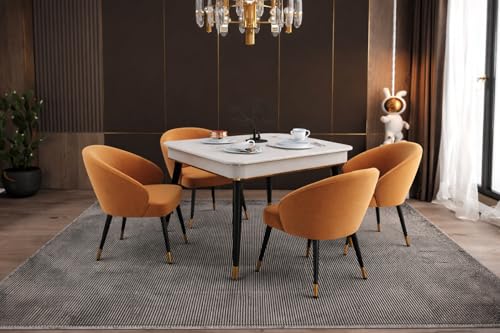 Image of WOODEN SPACE 4 Seater Wooden Dining Table Set | Urban Marble Top Dining Table with Chairs for Dining Room & Kitchen (Modern Classic Mustard) (42 x 42 x 30 inch)