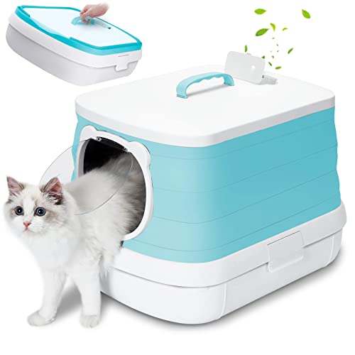 Flaruziy Cat Litter Box, Foldable Large Portable Litter Box With Shovel Storage Space, Prevents Urine And Litter Leakage, Fully Enclosed Litter Box Isolates Odor, Portable For Outdoor Travel #TOP9